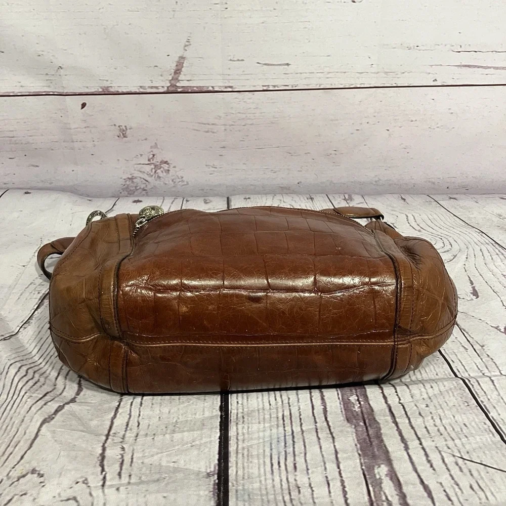 Brighton Cognac‎ Brown Croc Embossed Leather Shoulder Bag Hobo Top Zip